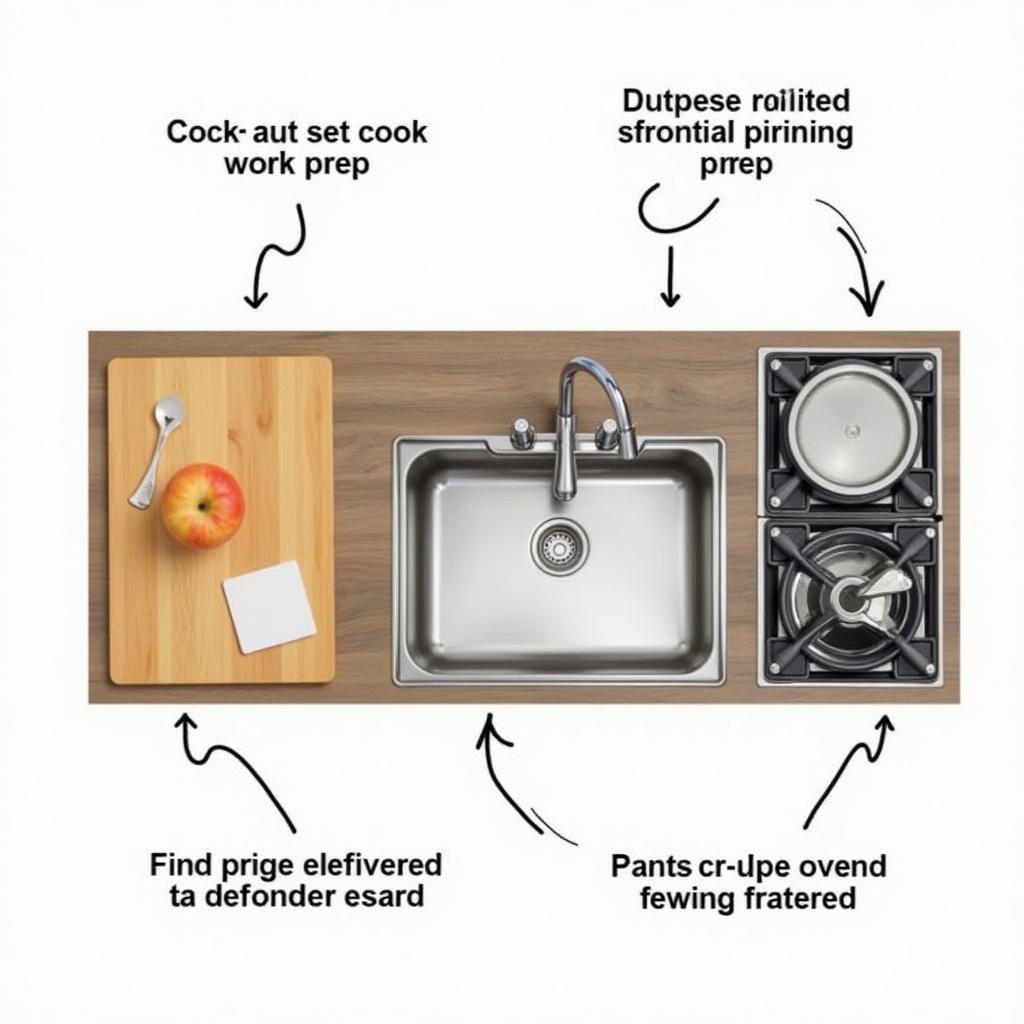 Efficient food truck countertop layout with integrated equipment.