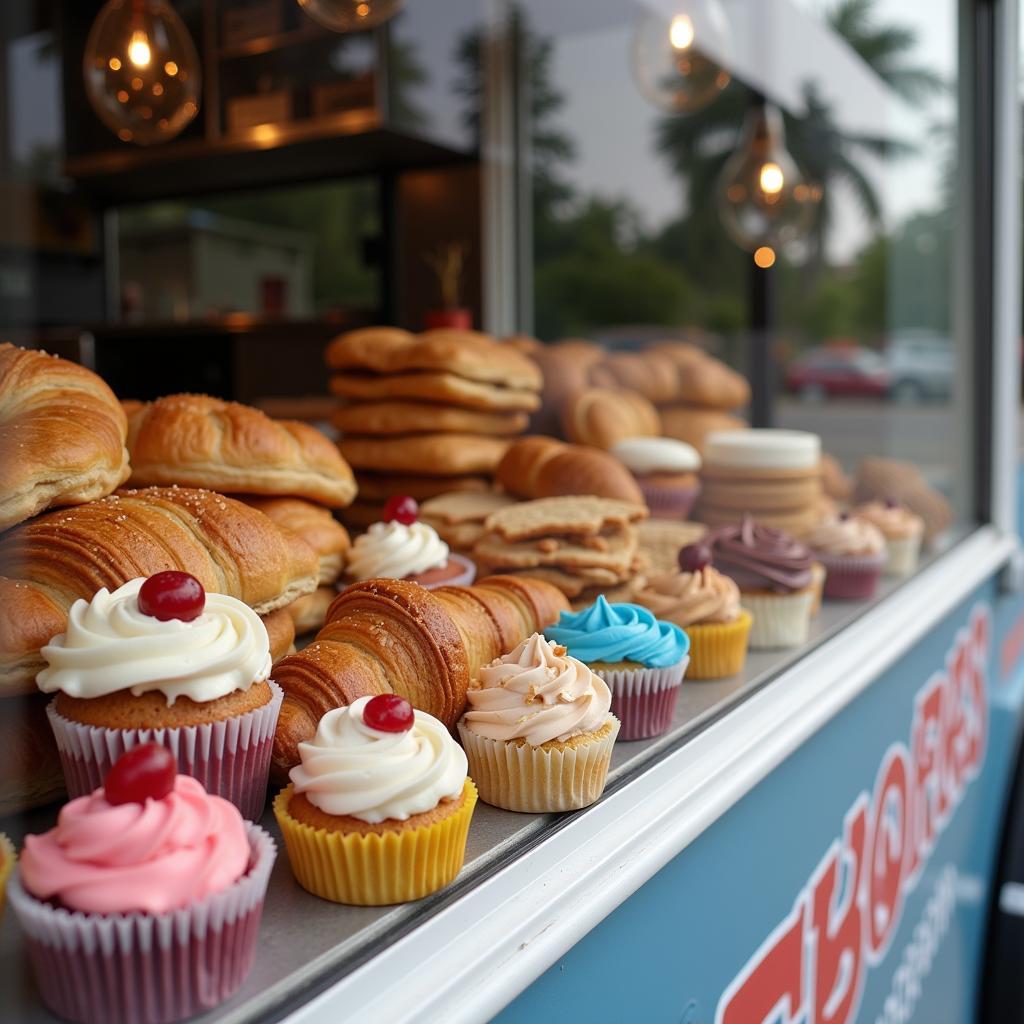 Food truck displaying an array of baked goods