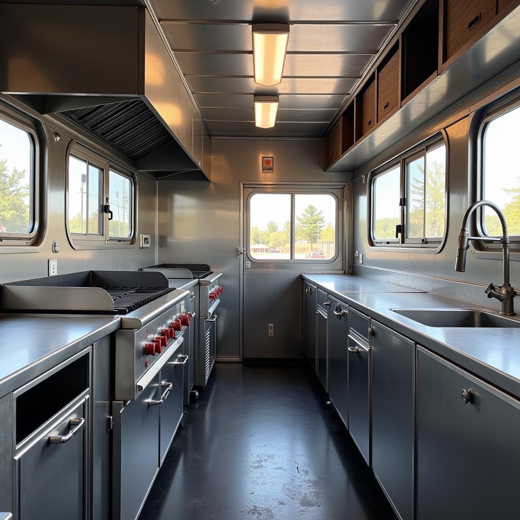 Essential kitchen equipment inside a food truck operating in Kansas City