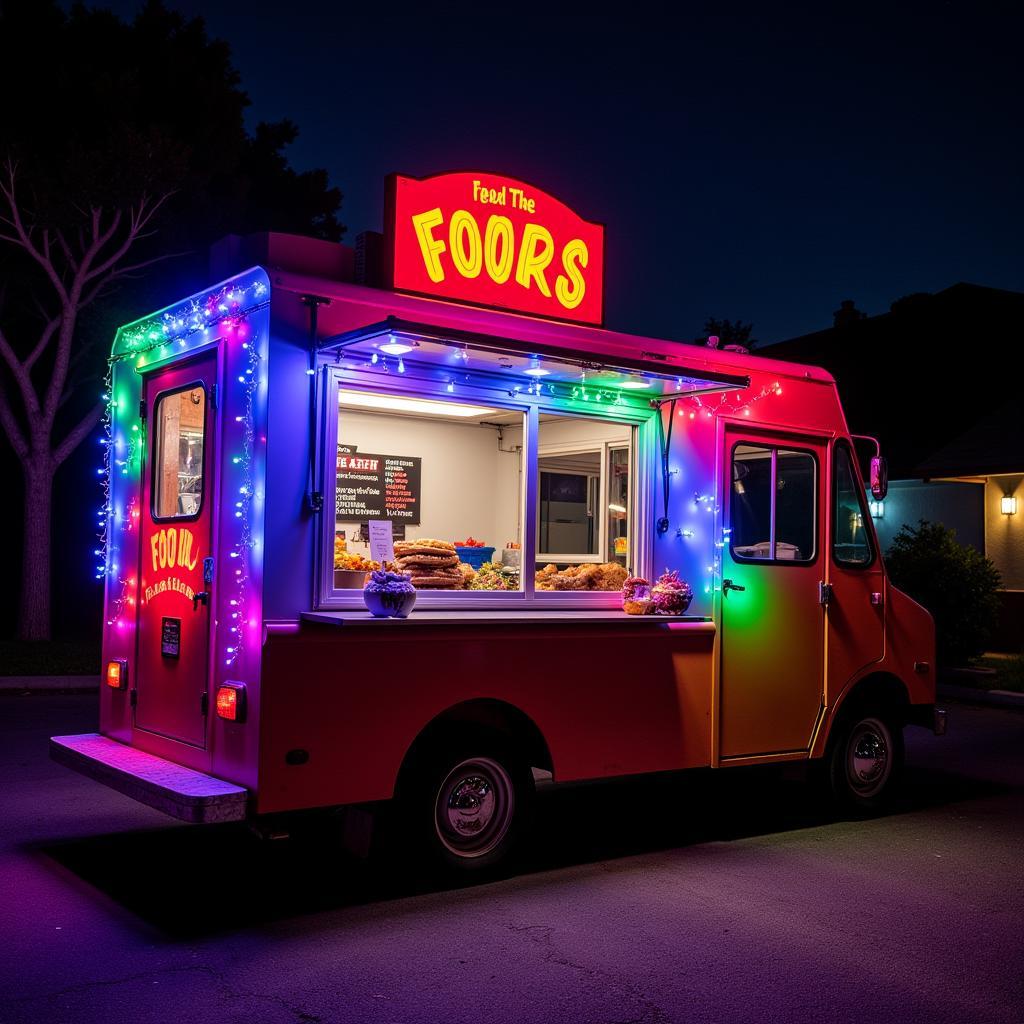 Food Truck Exterior Decorated with LED String Lights