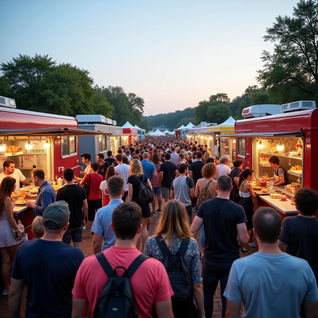 Food Truck Festival with Diverse Crowd