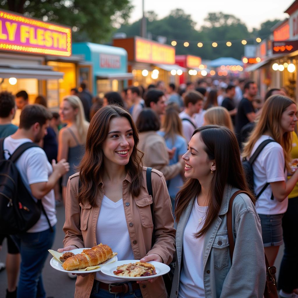 Crowd enjoying food at a food truck festival