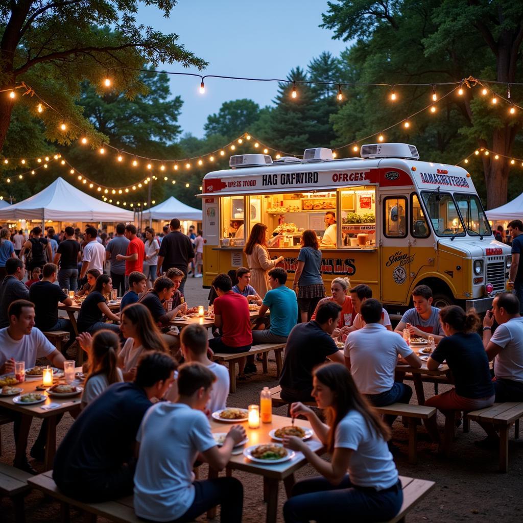 Crowds enjoying Italian food at a food truck festival