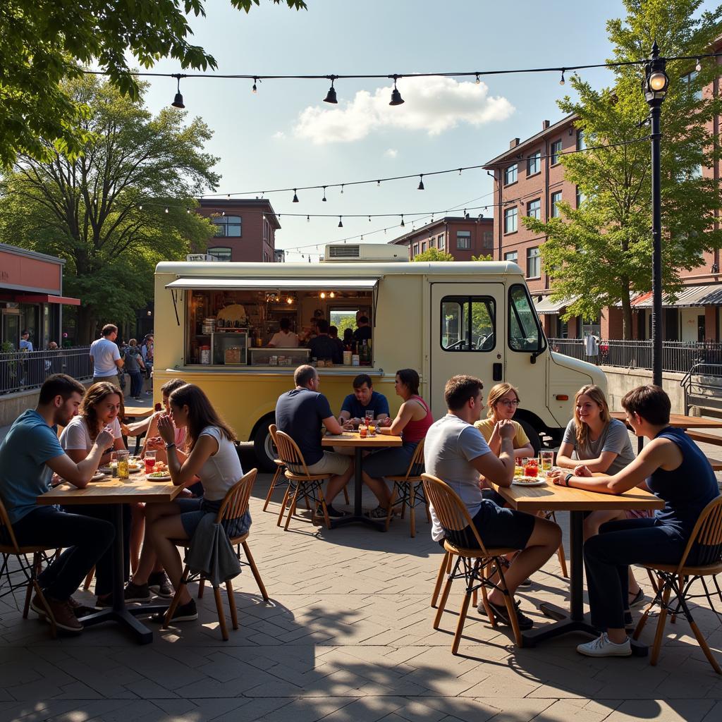 Food Truck Greenville NC Enjoying Meal Outdoor Seating