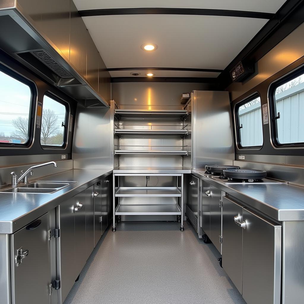 A well-organized and efficient food truck kitchen interior