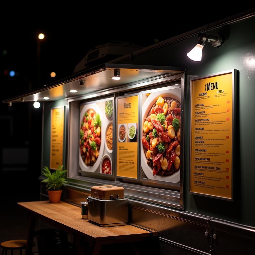 Strategic lighting highlights the delicious food on a food truck menu