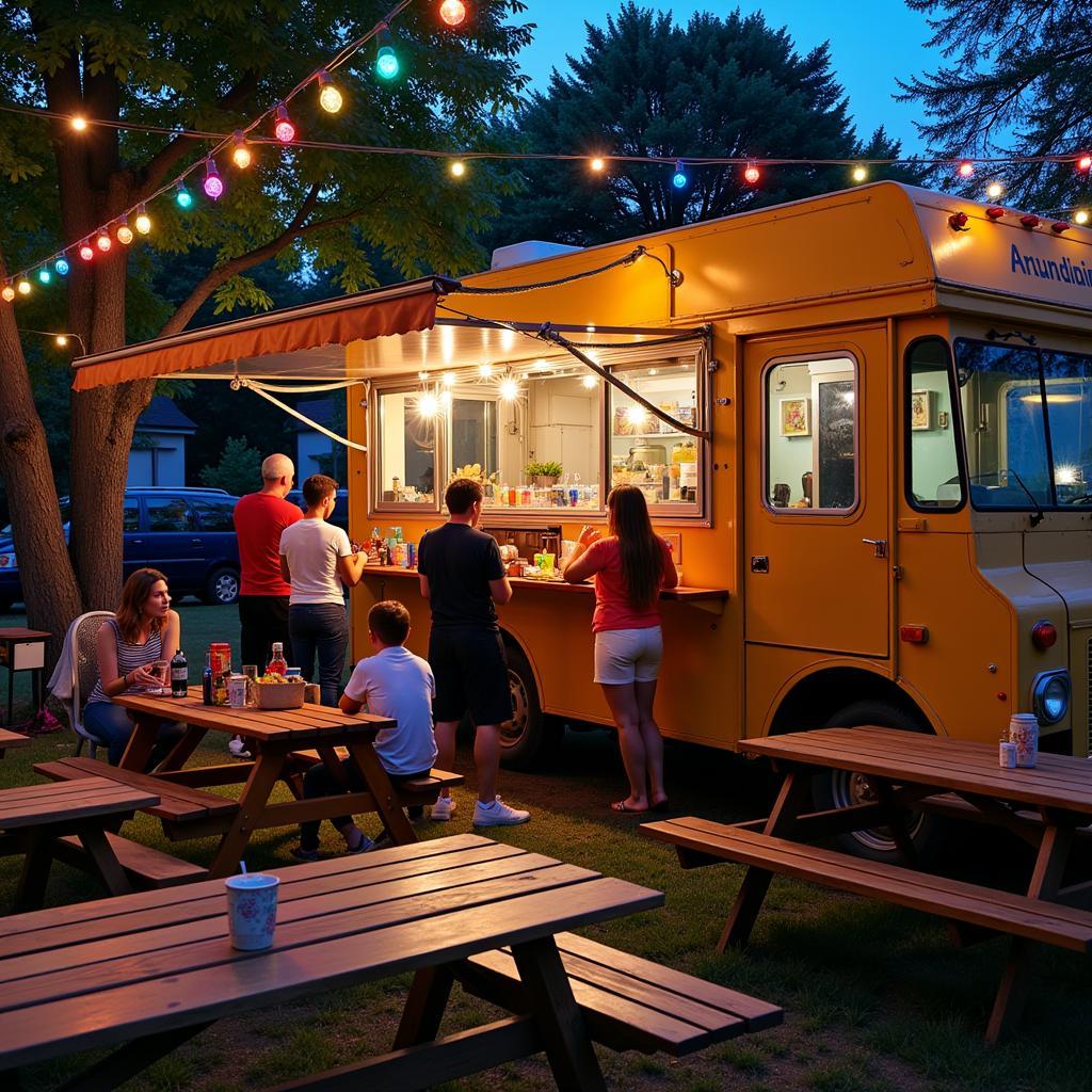 Food truck with comfortable outdoor seating area