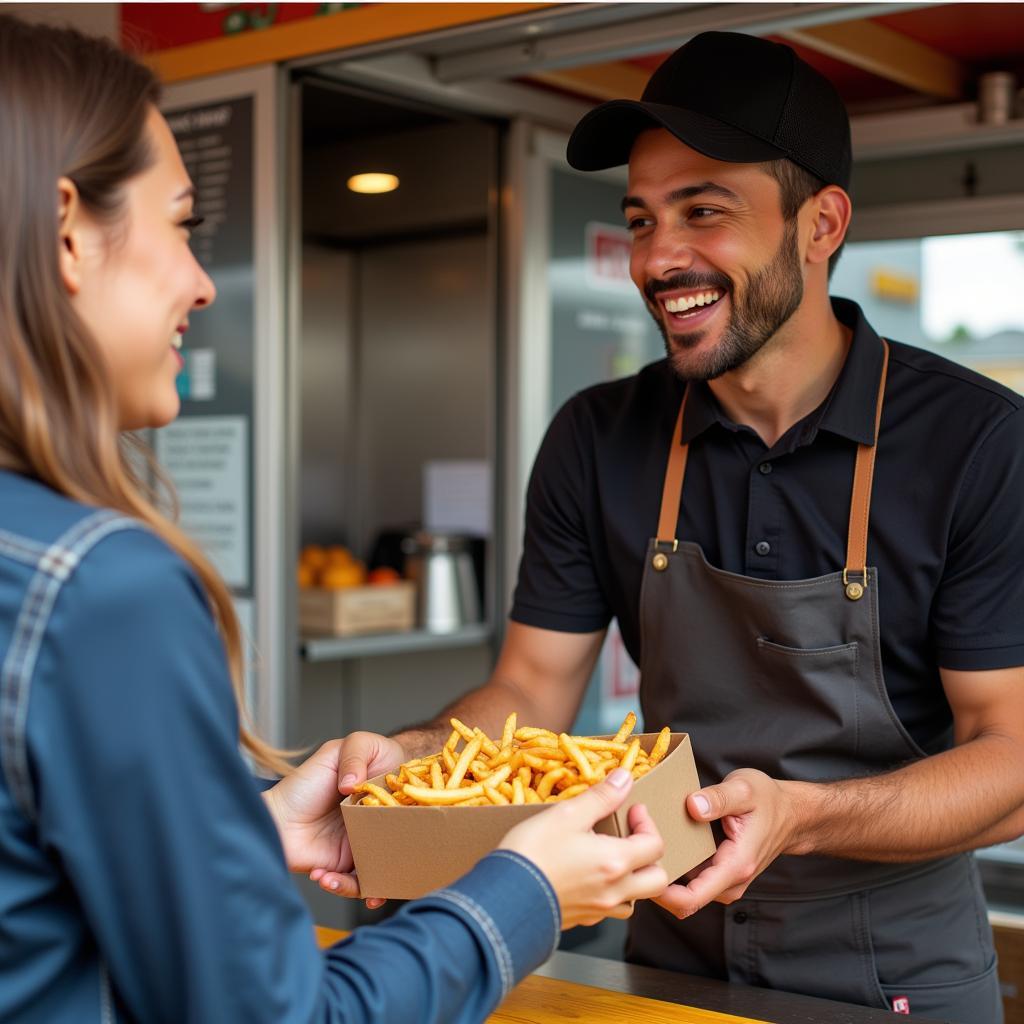 Food Truck Owner Serving Customer