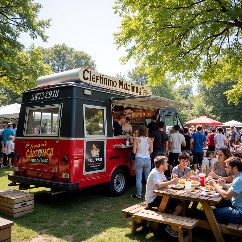 Food truck sprinter serving customers at an outdoor food festival