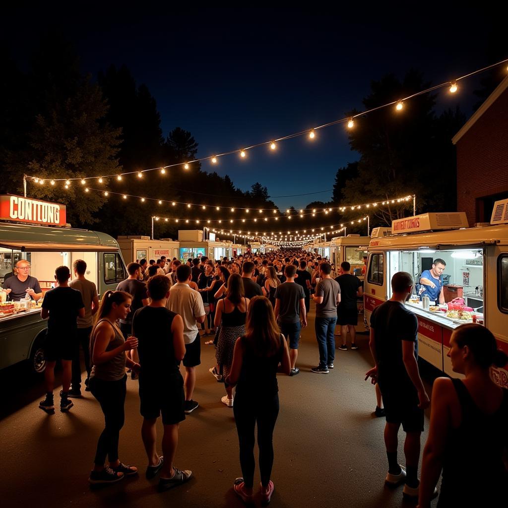 Vibrant Night Market at a Food Truck Village