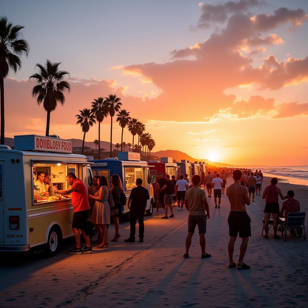 Food Trucks at the Beach at Sunset