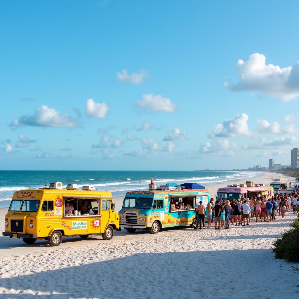 Food trucks lined up along the Daytona Beach oceanfront