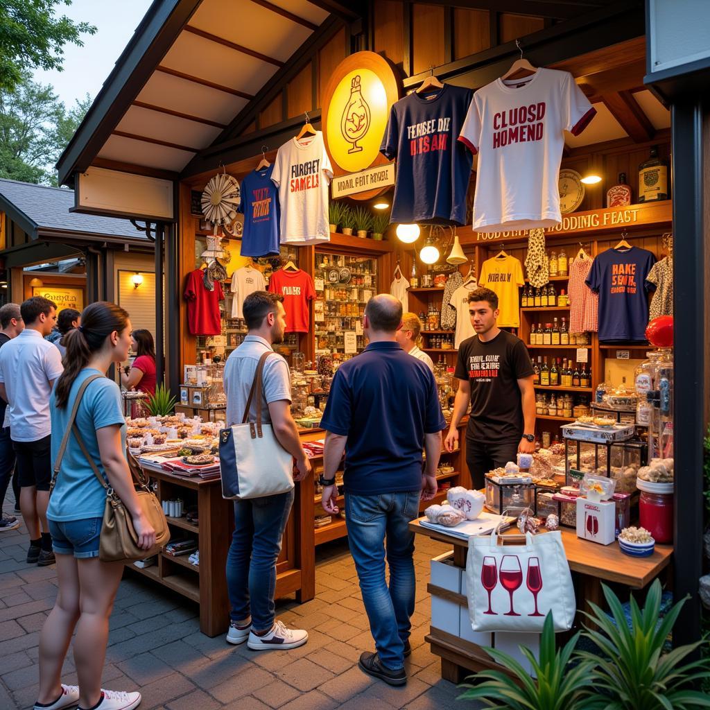 Display of colorful food and wine festival merchandise