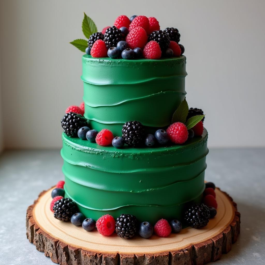 Forest Green Cake Decorated with Fresh Berries