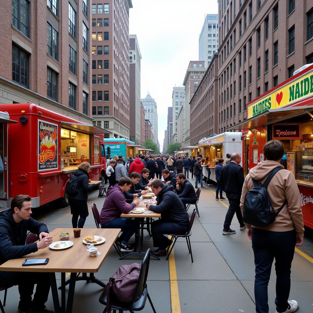 Enjoying a Meal from a Fountain Square Food Truck