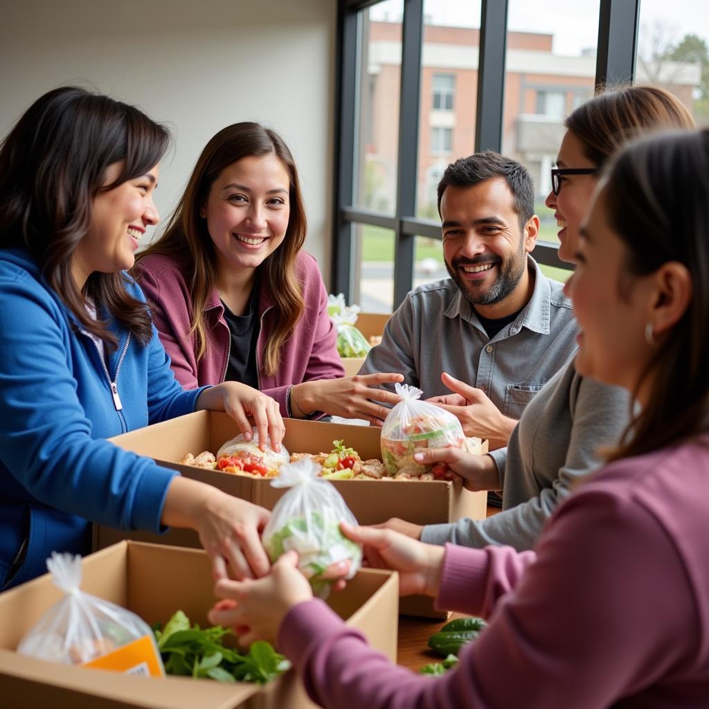 Recipients receiving food assistance at the Franciscan Center food distribution center