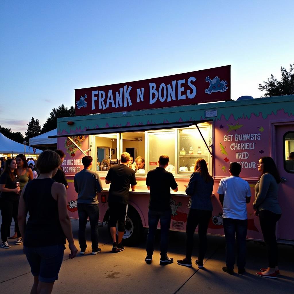 Frank N Bones Food Truck serving customers at a bustling local event