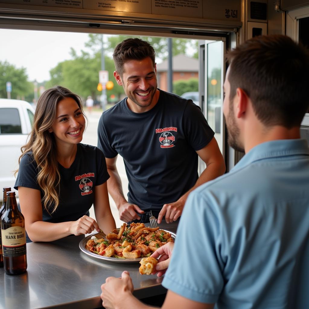 Frank N Bones food truck staff smiling and interacting with customers