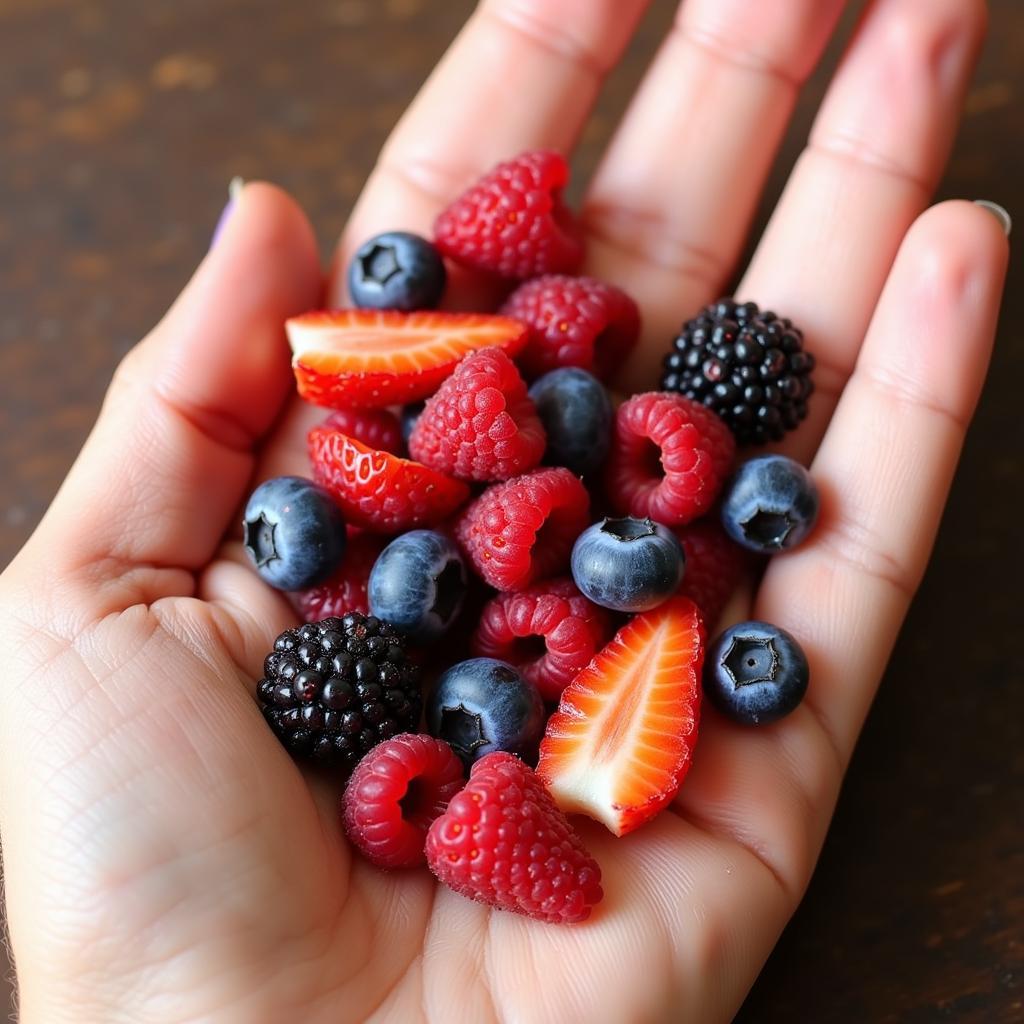 A handful of freeze-dried fruit as a healthy snack.