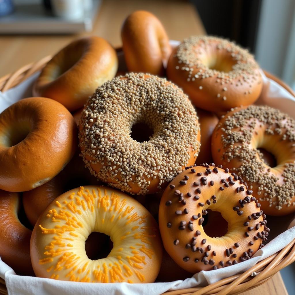 Variety of freshly baked bagels