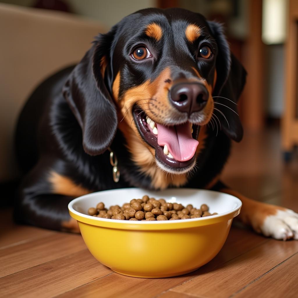 Happy Dog Eating Fromm's Gold