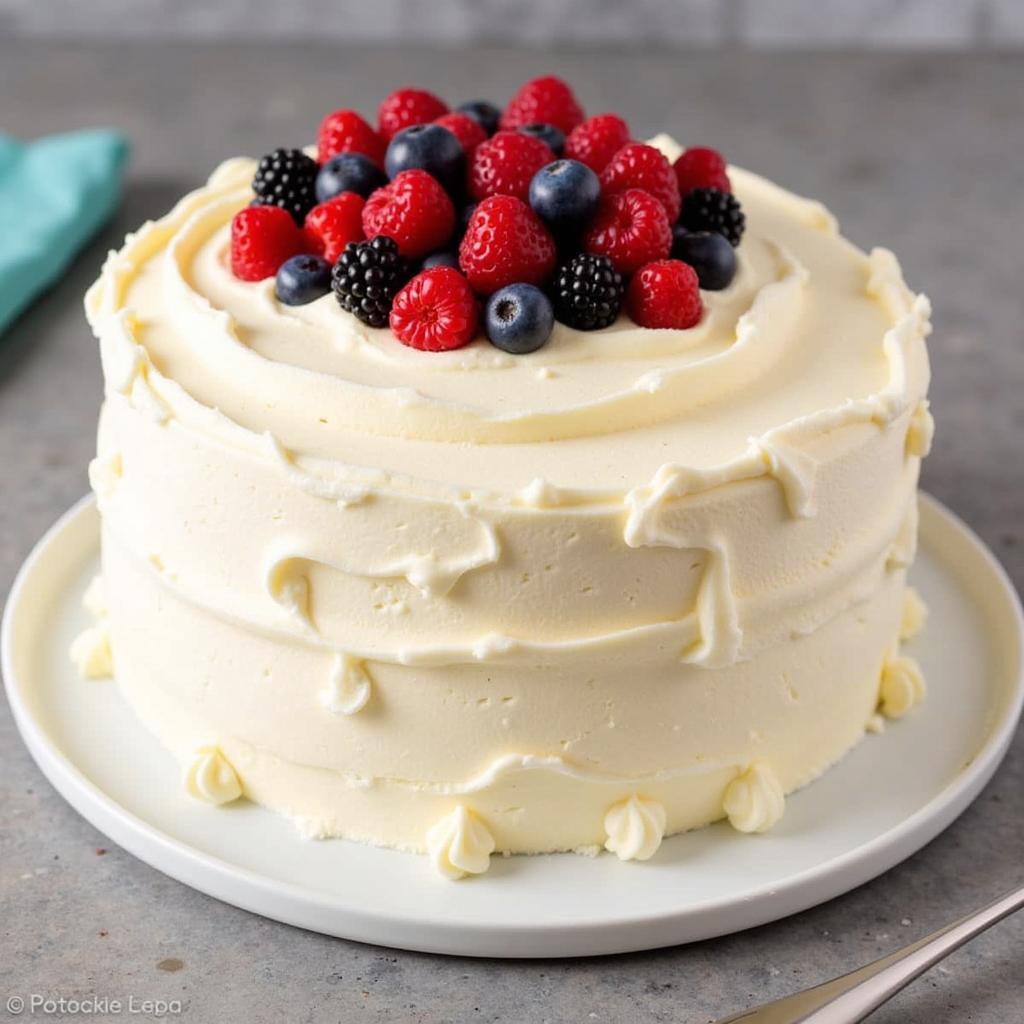 A fully frosted angel food cake.