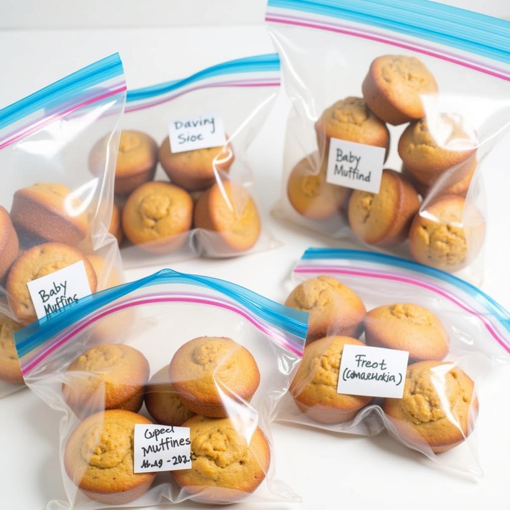 Frozen baby food muffins in storage bags