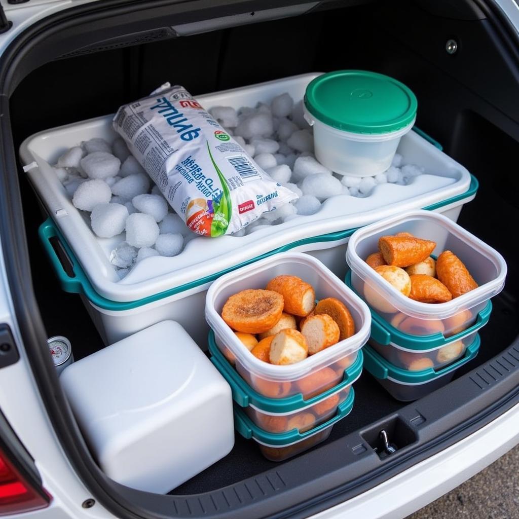 Frozen Food in a Cooler on a Road Trip