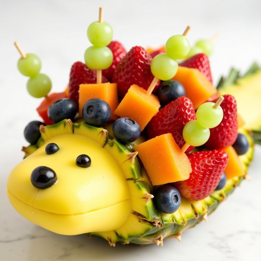 Colorful Fruit Hedgehog on Pineapple Base