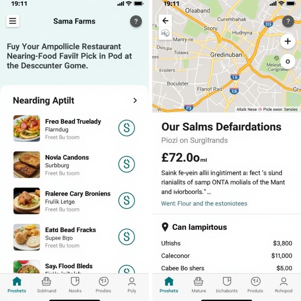 App interface showing options for purchasing surplus food from local restaurants.