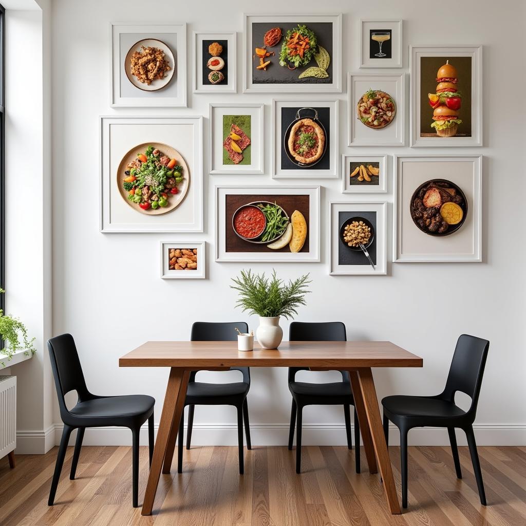 Gallery Wall of Food Art Prints in a Dining Area