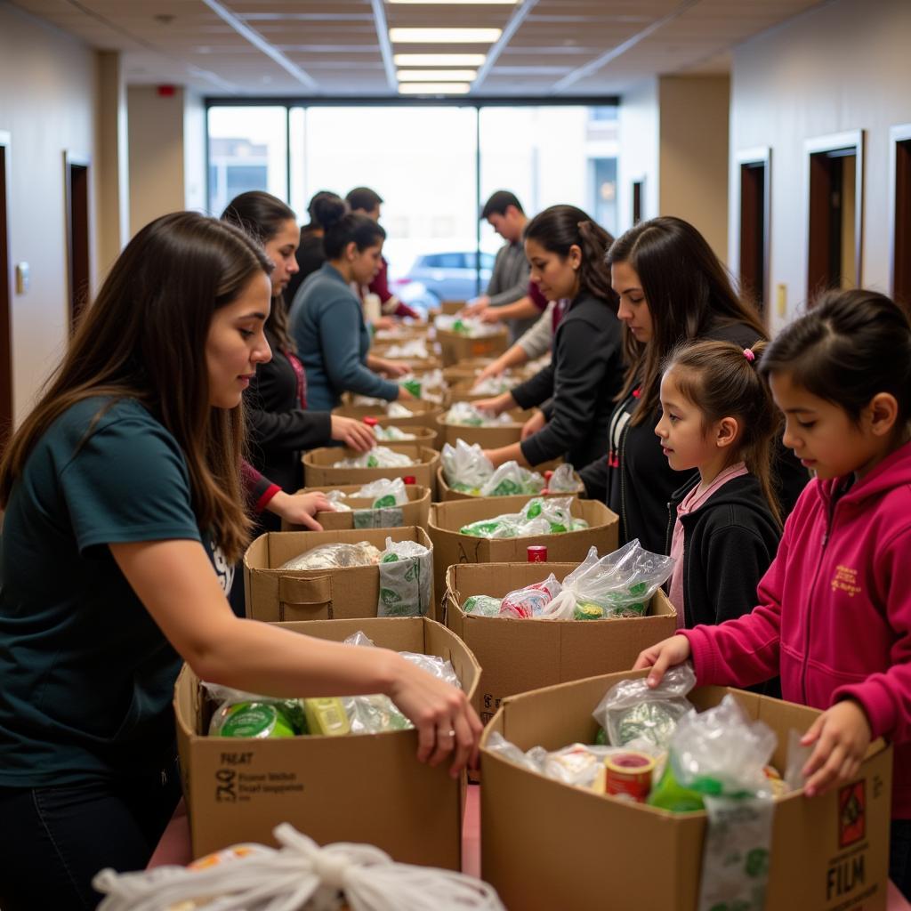 Families receiving food assistance at a Garland, TX food bank.