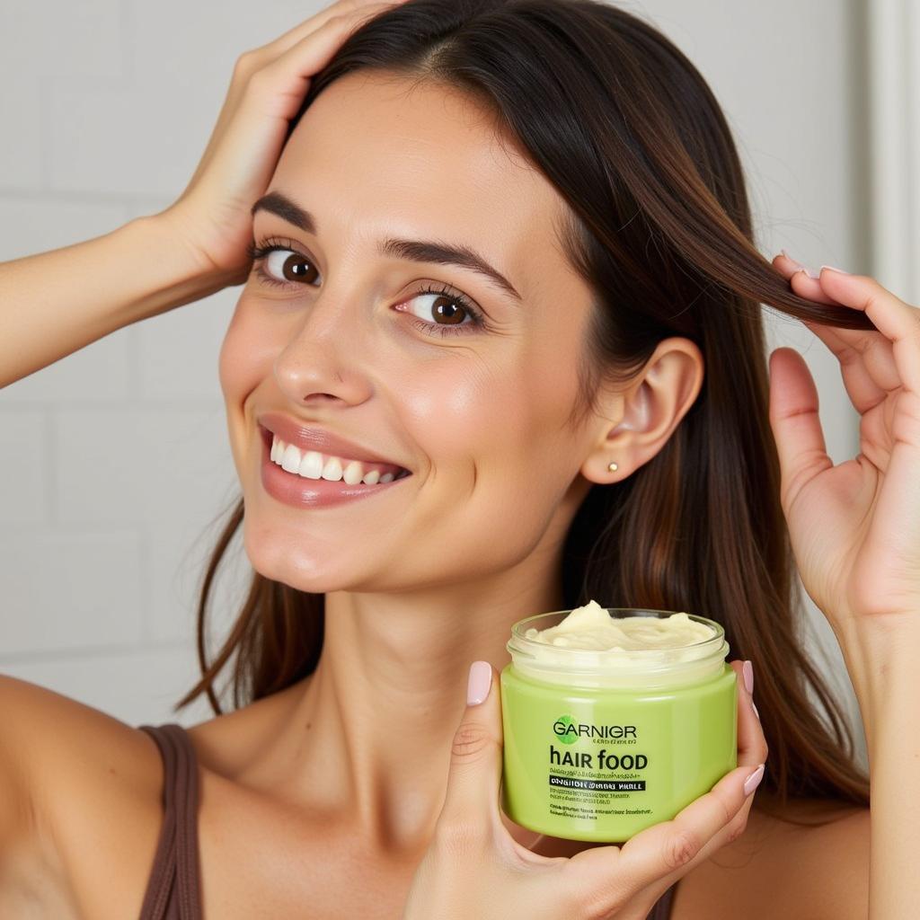 Applying Garnier Hair Food Avocado Mask