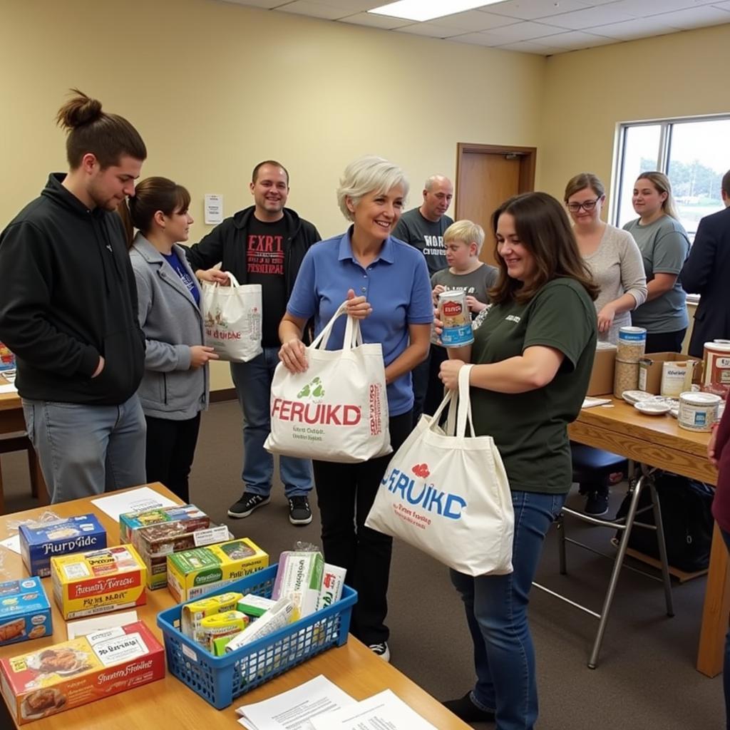 Diverse individuals and families accessing food pantry resources