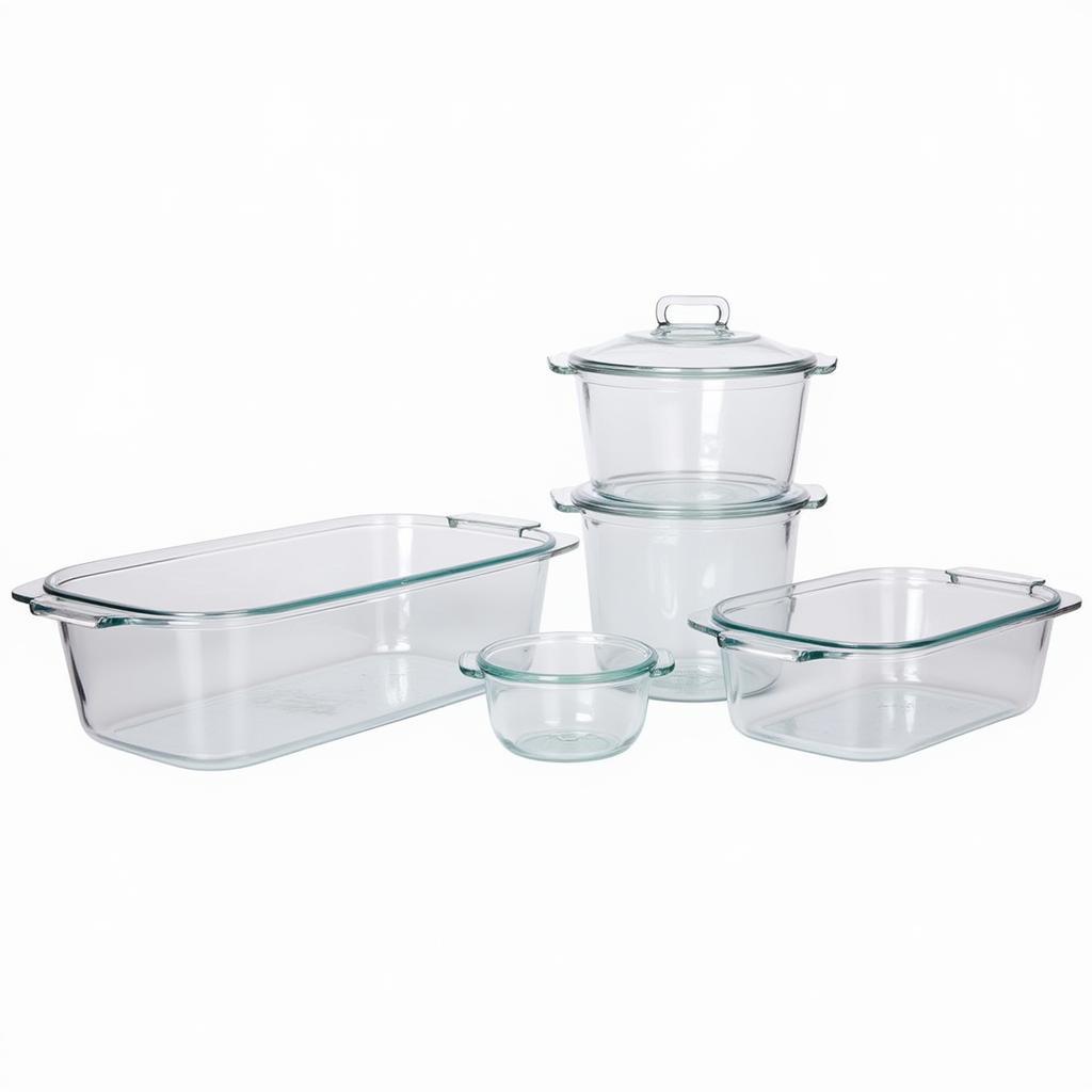 Glass food prep pans with lids in various sizes