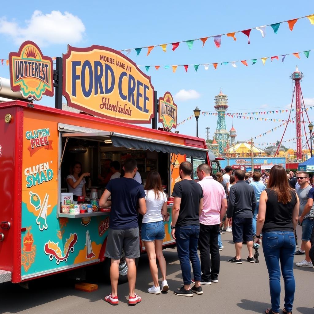 A gluten-free food truck at a county fair.