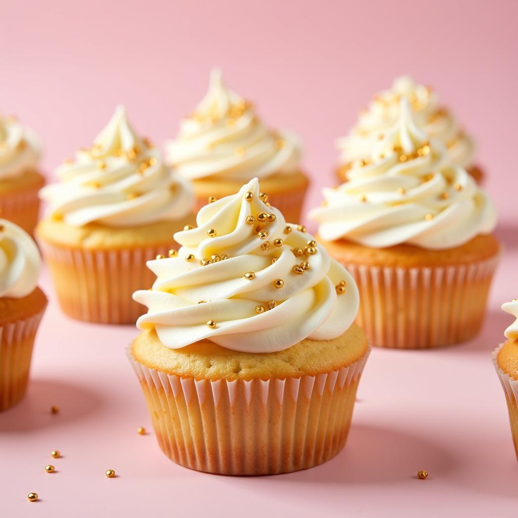 Gold food sprinkles add a glamorous touch to cupcakes