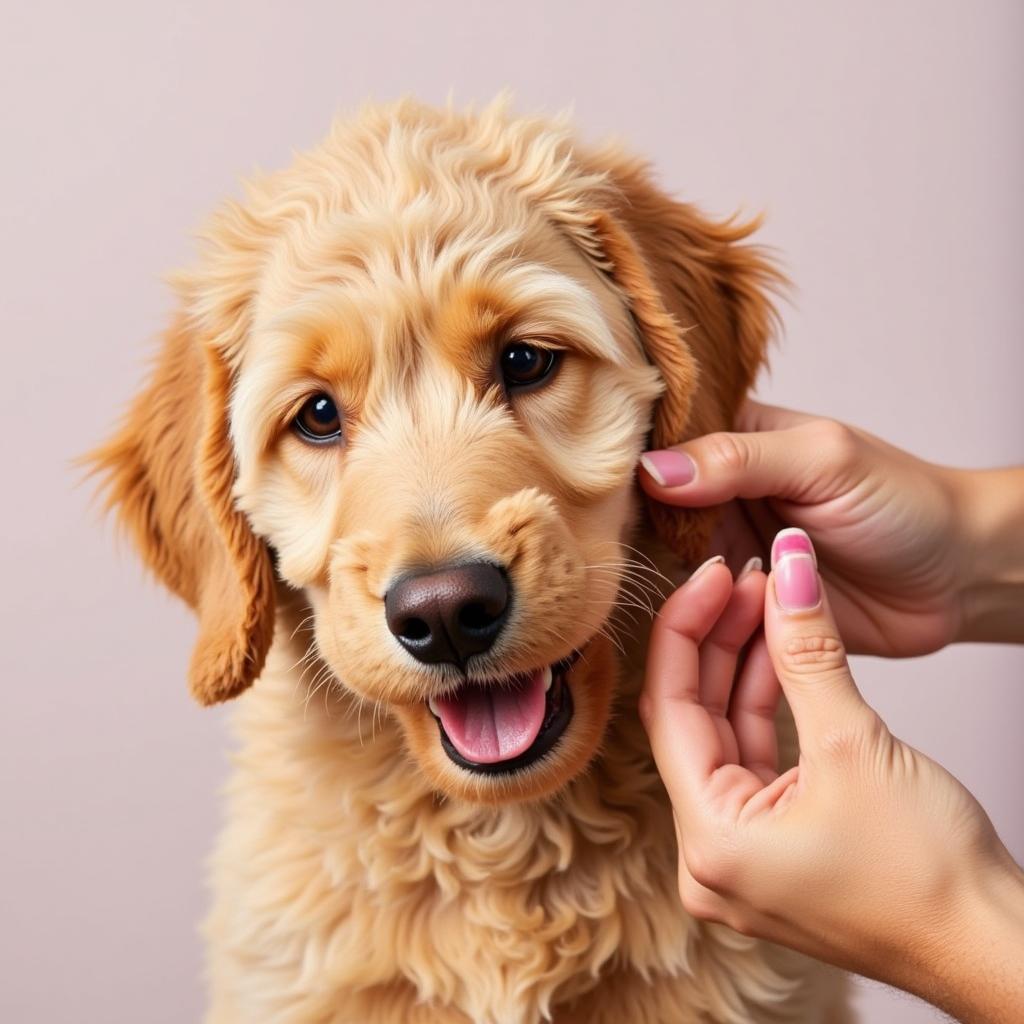 Goldendoodle Scratching Its Ear