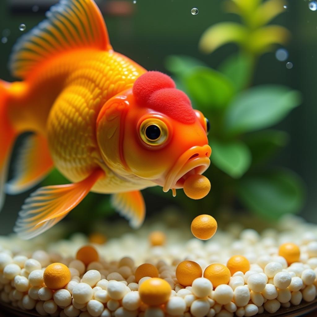 Goldfish Eating Pellets from a Fish Bowl