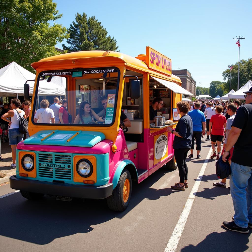 Golf Cart Food Truck Serving Customers at a Busy Festival