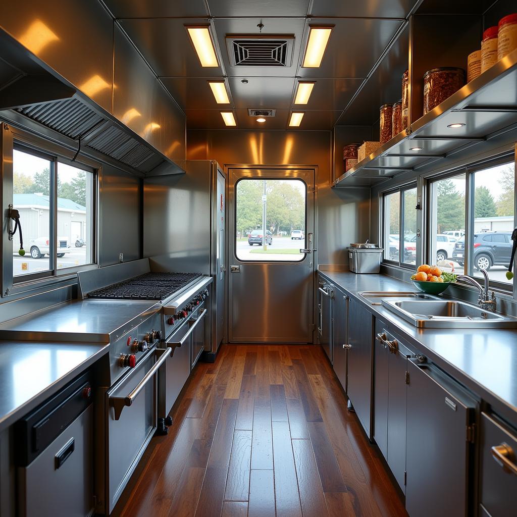 Essential equipment inside a gourmet griddle food truck