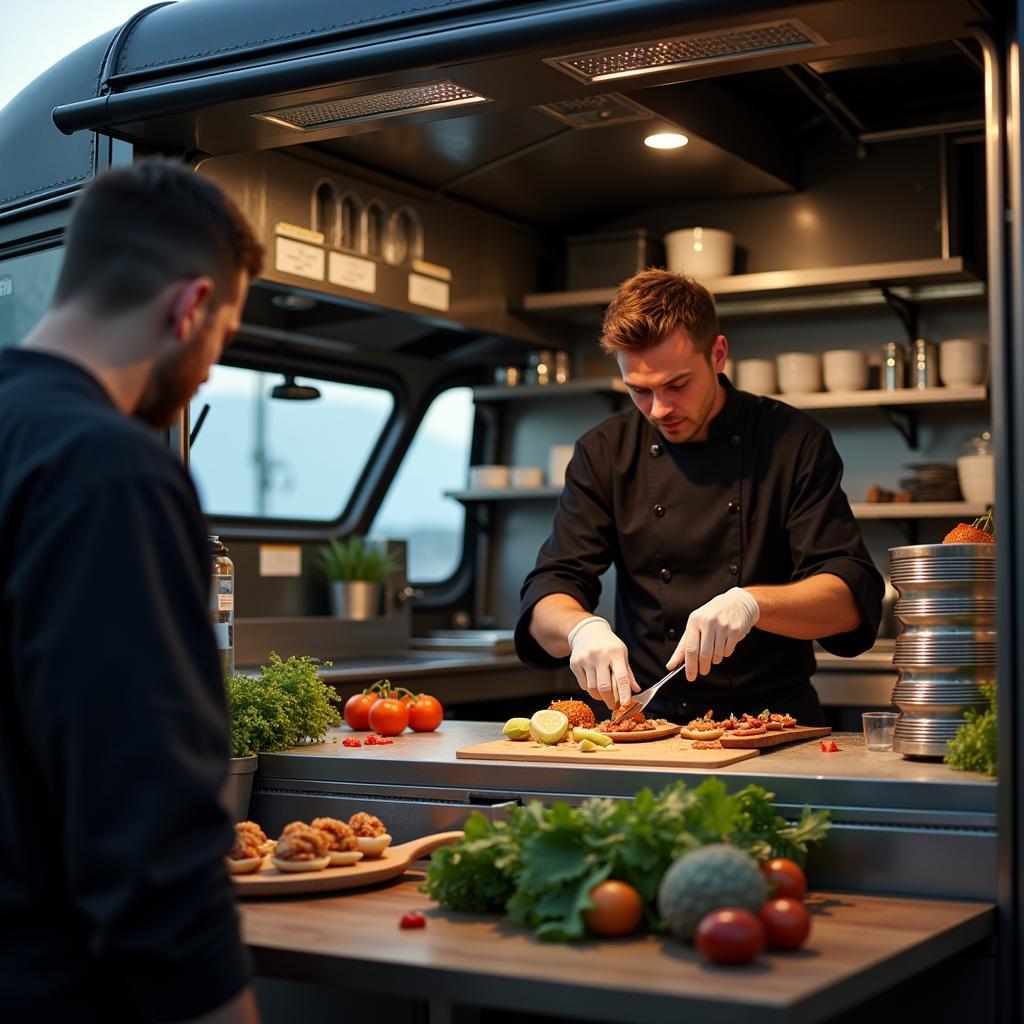 Gourmet ripe food truck serving customers