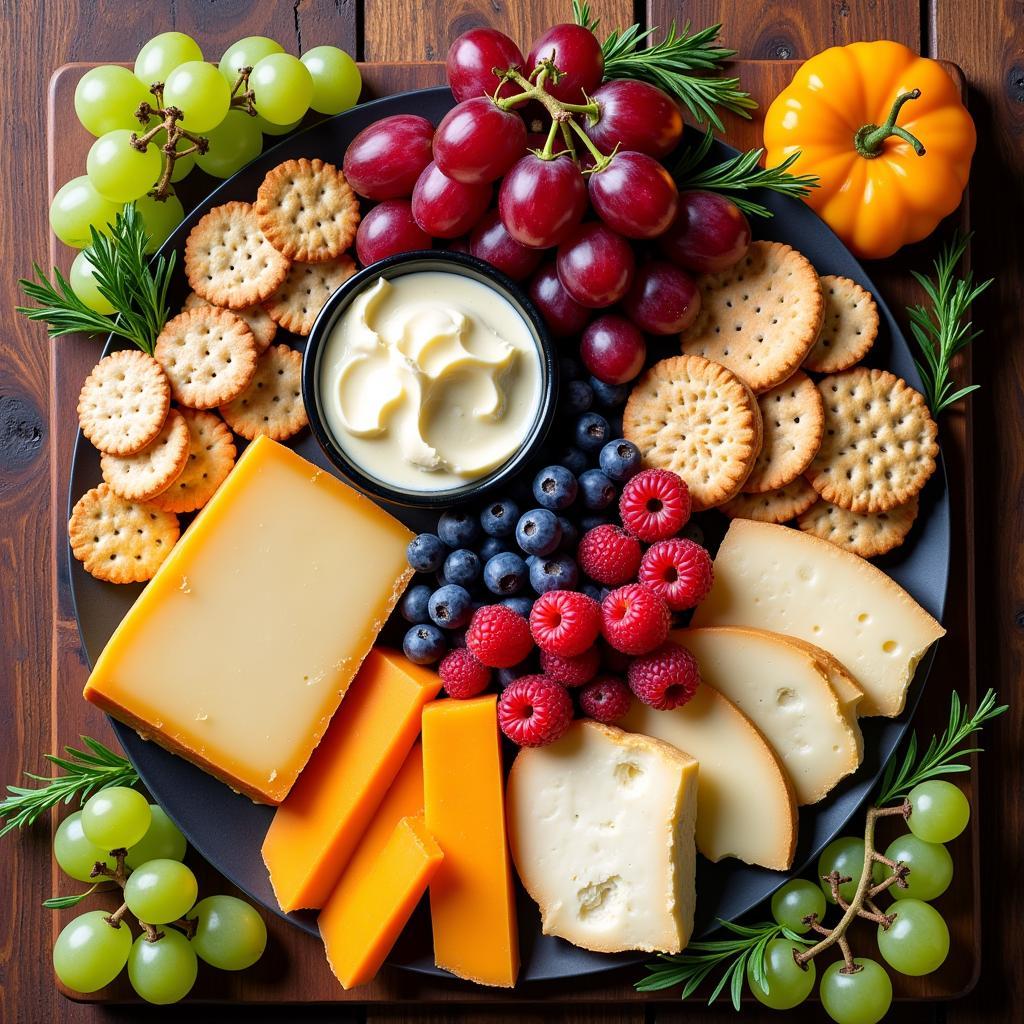 Gourmet Snack Platter featuring a variety of cheeses, fruits, and crackers.