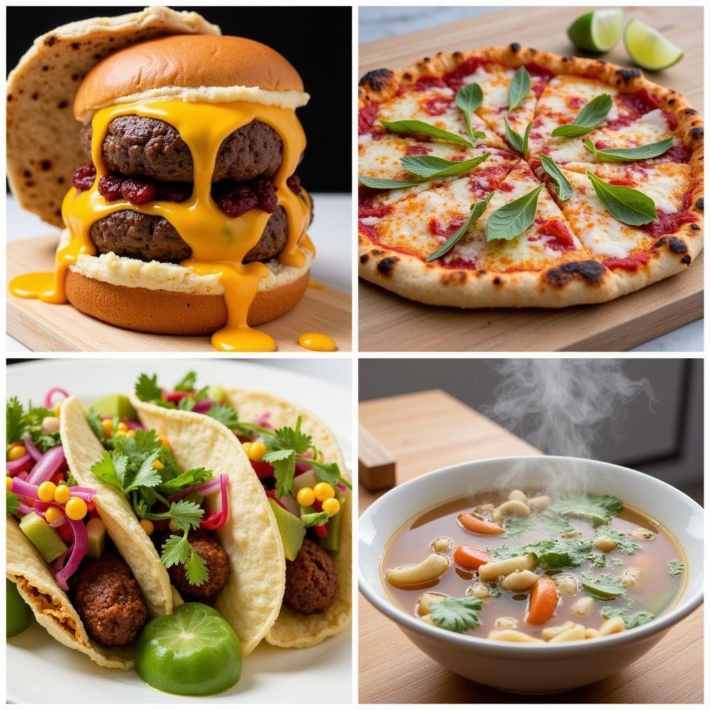 Grafton Food Truck Variety: A collage showcasing the diverse food options available from different food trucks in Grafton, including burgers, pizza, tacos, and international cuisine.