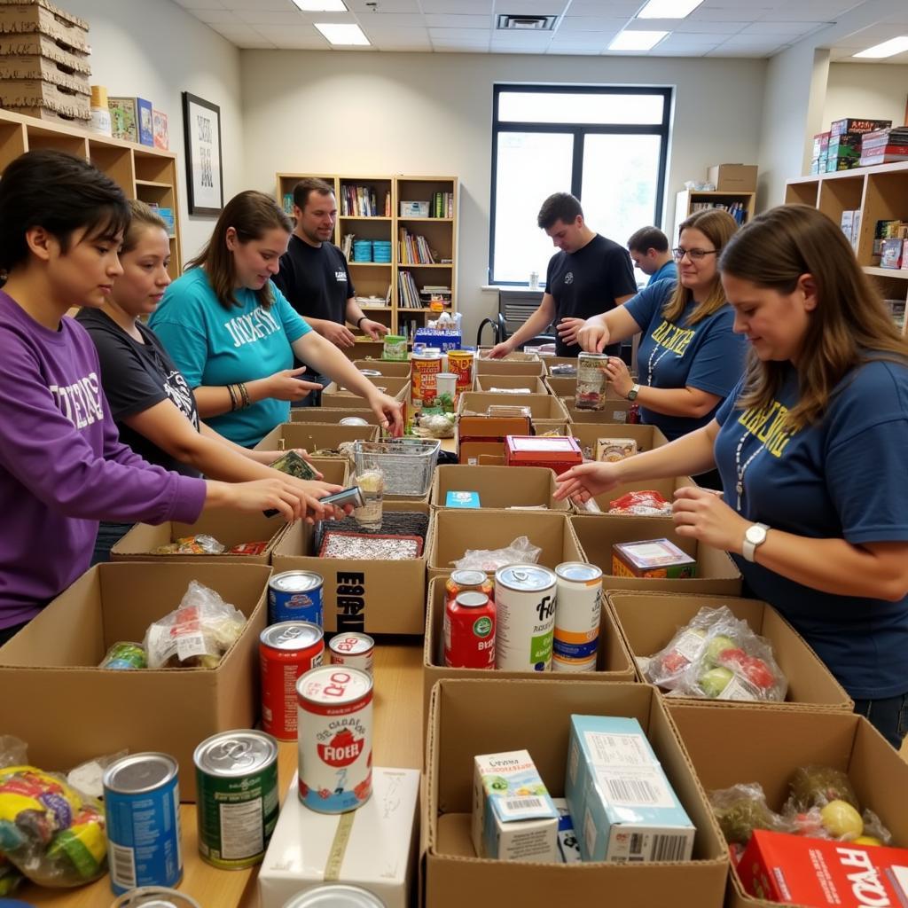 Volunteers Sorting Food at Grand Oaks Food Pantry