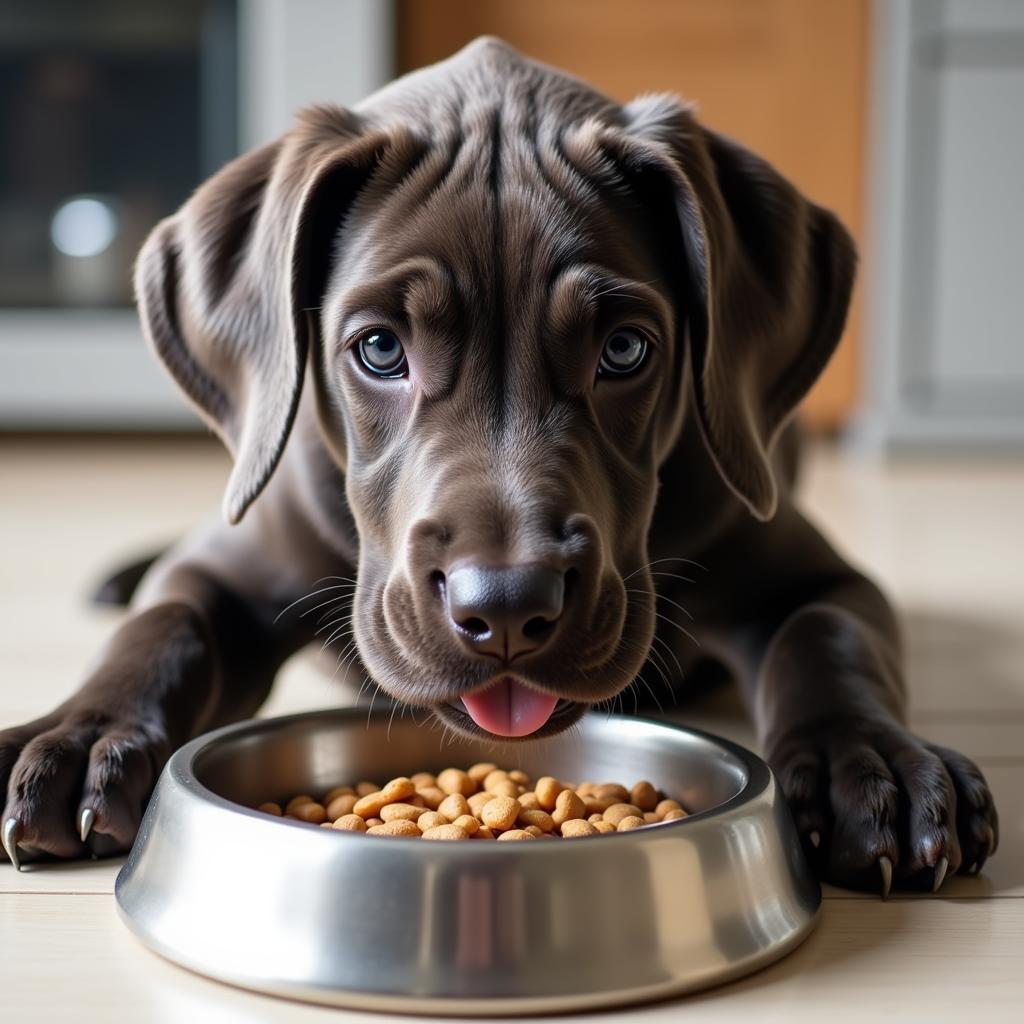 Great Dane Puppy Enjoying a Meal