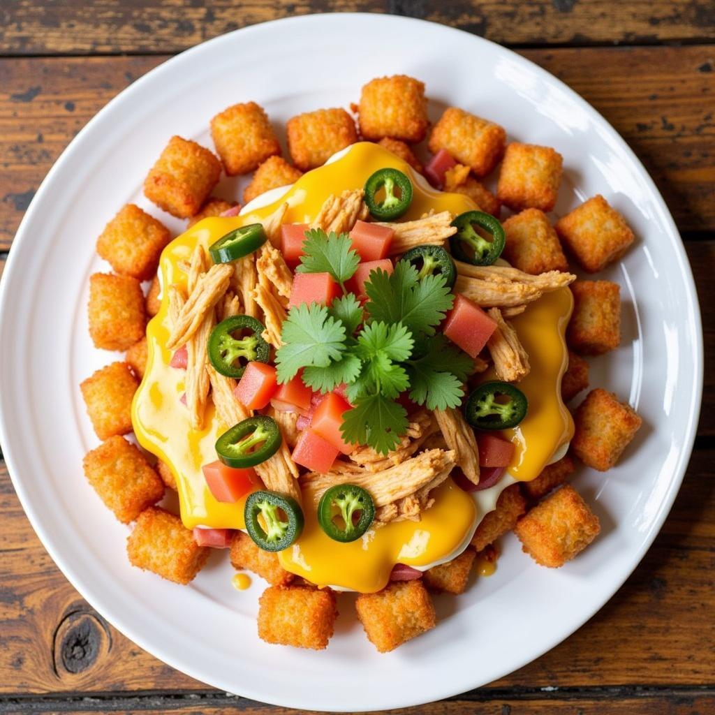 Greater Tater Totchos with Nacho Cheese and Toppings