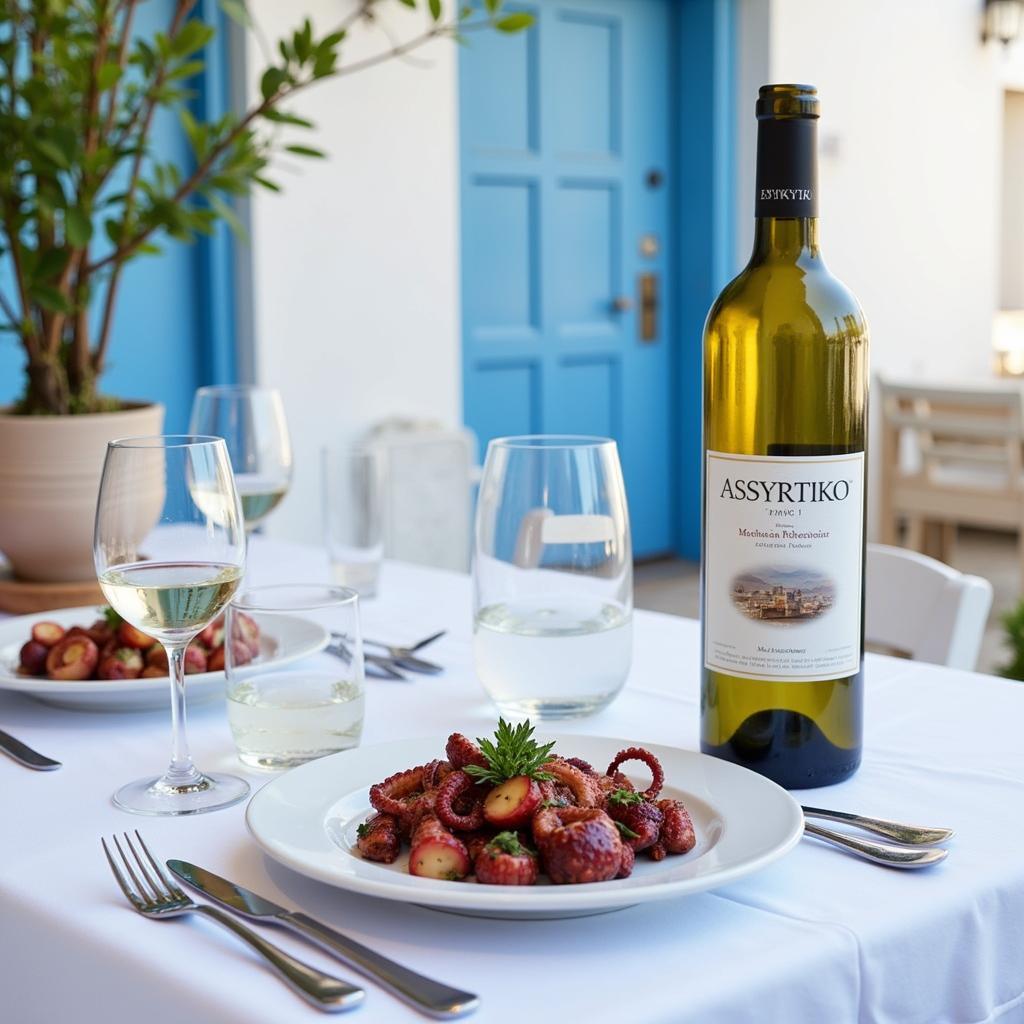 Greek Wine and Food Pairing: A Table Setting with Assyrtiko Wine and Grilled Octopus