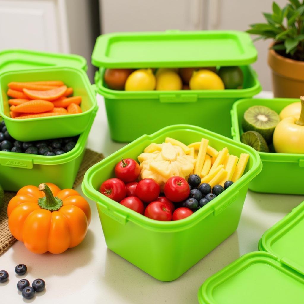 Green Food Storage Containers with Fresh Food