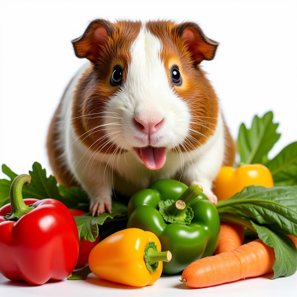 A Guinea Pig Munching on Fresh Vegetables